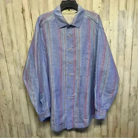 Caribbean Long Sleeve Linen And Cotton Shirt 2XT French Blue And Purple - Picture 1 of 6